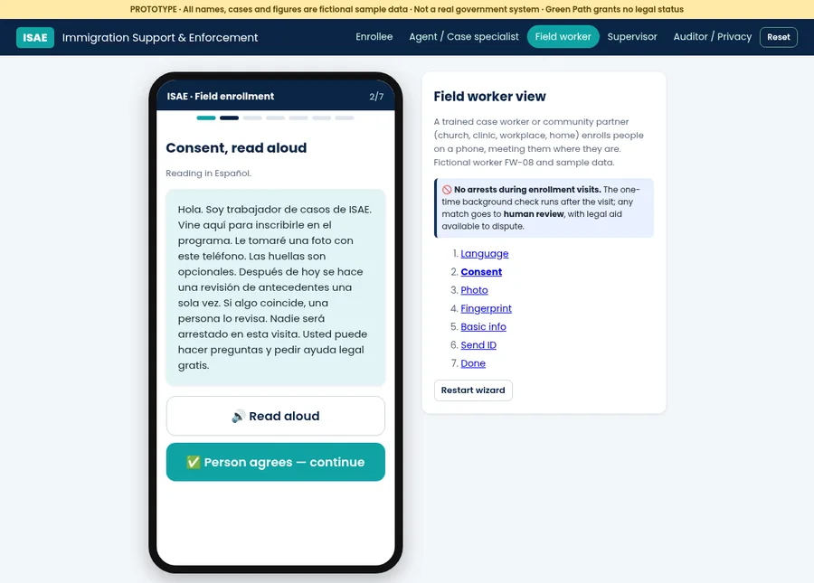 Prototype consent screen with a read-aloud button